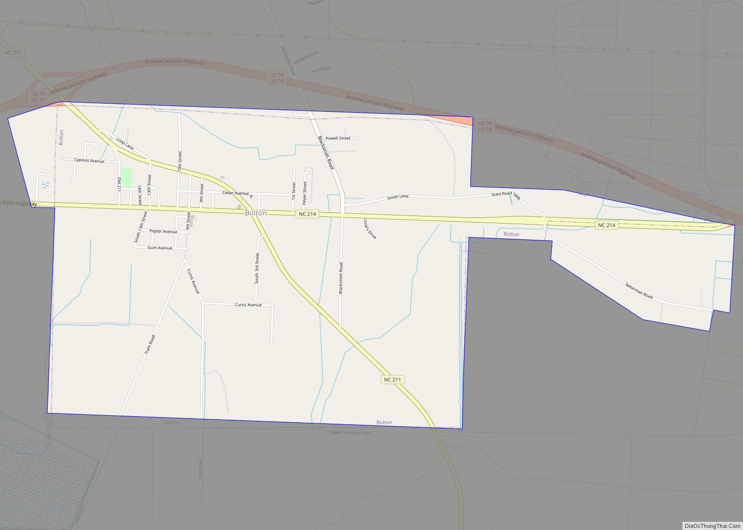 Map of Bolton town, North Carolina