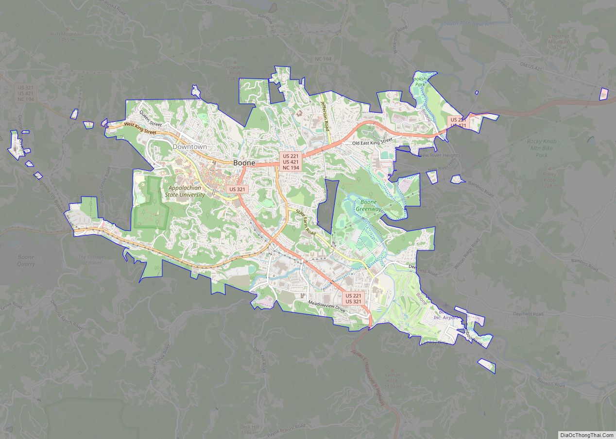 Map of Boone town, North Carolina