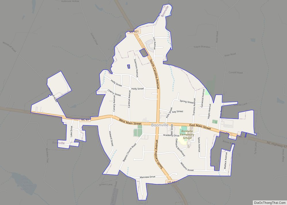 Map of Boonville town, North Carolina