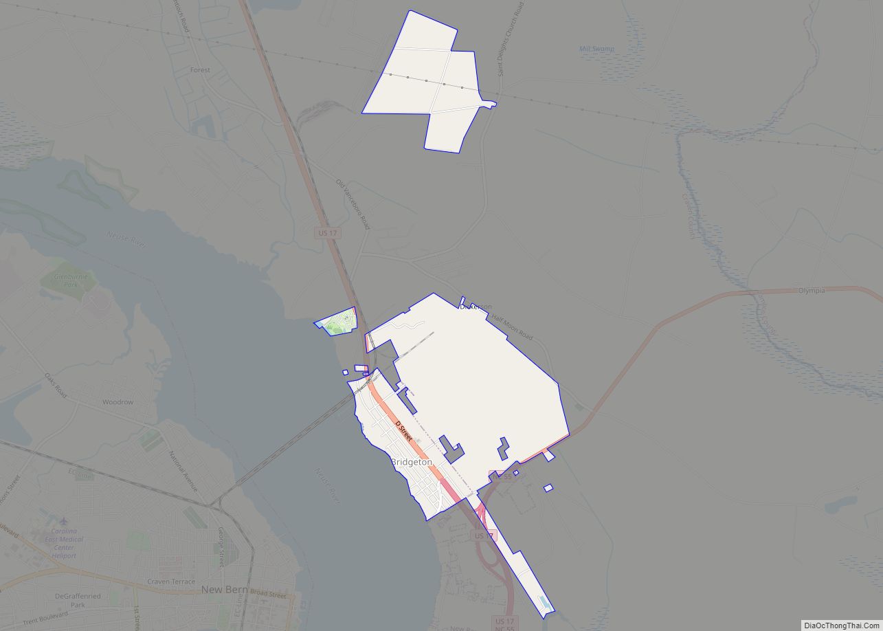 Map of Bridgeton town, North Carolina