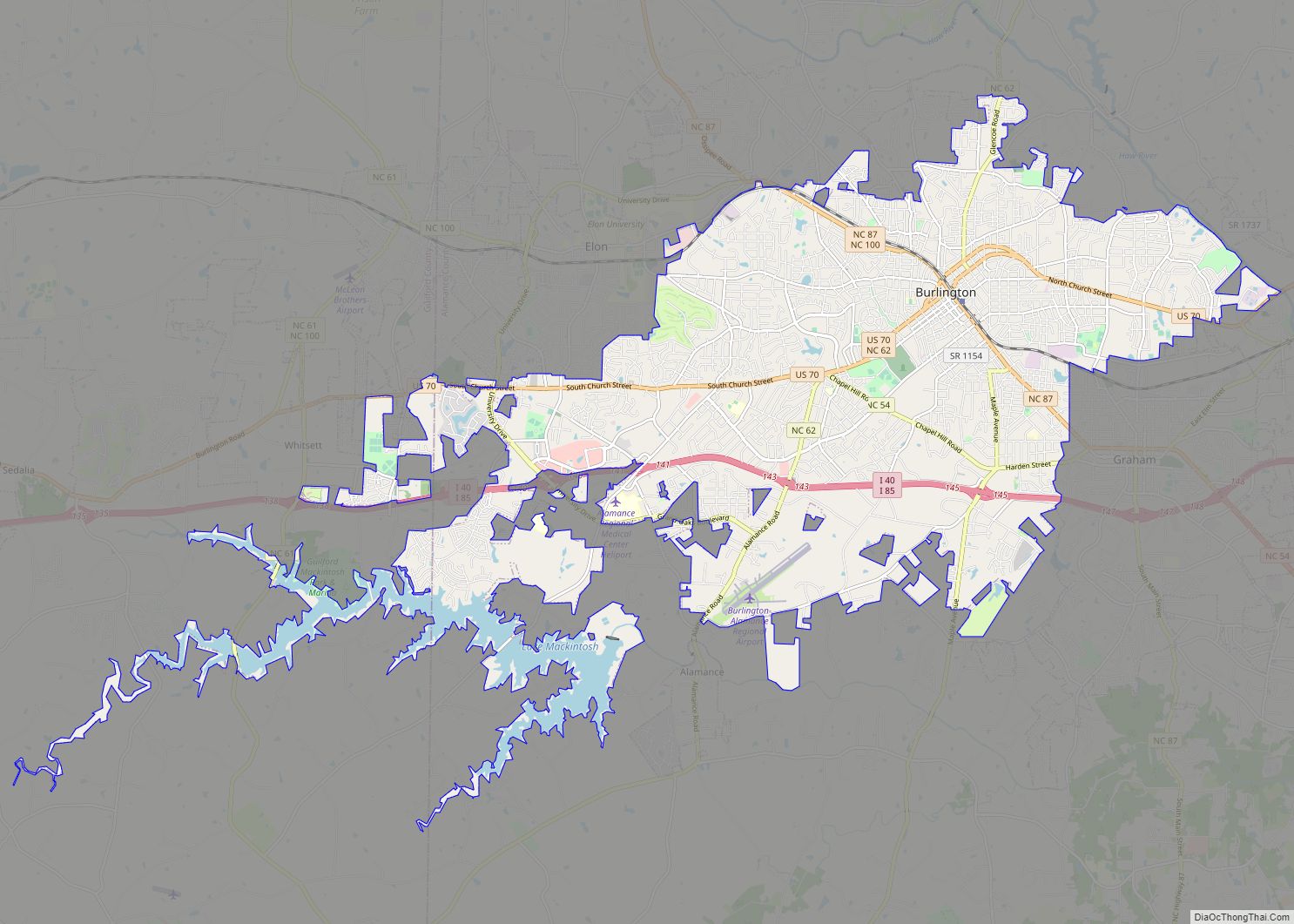 Map of Burlington city, North Carolina