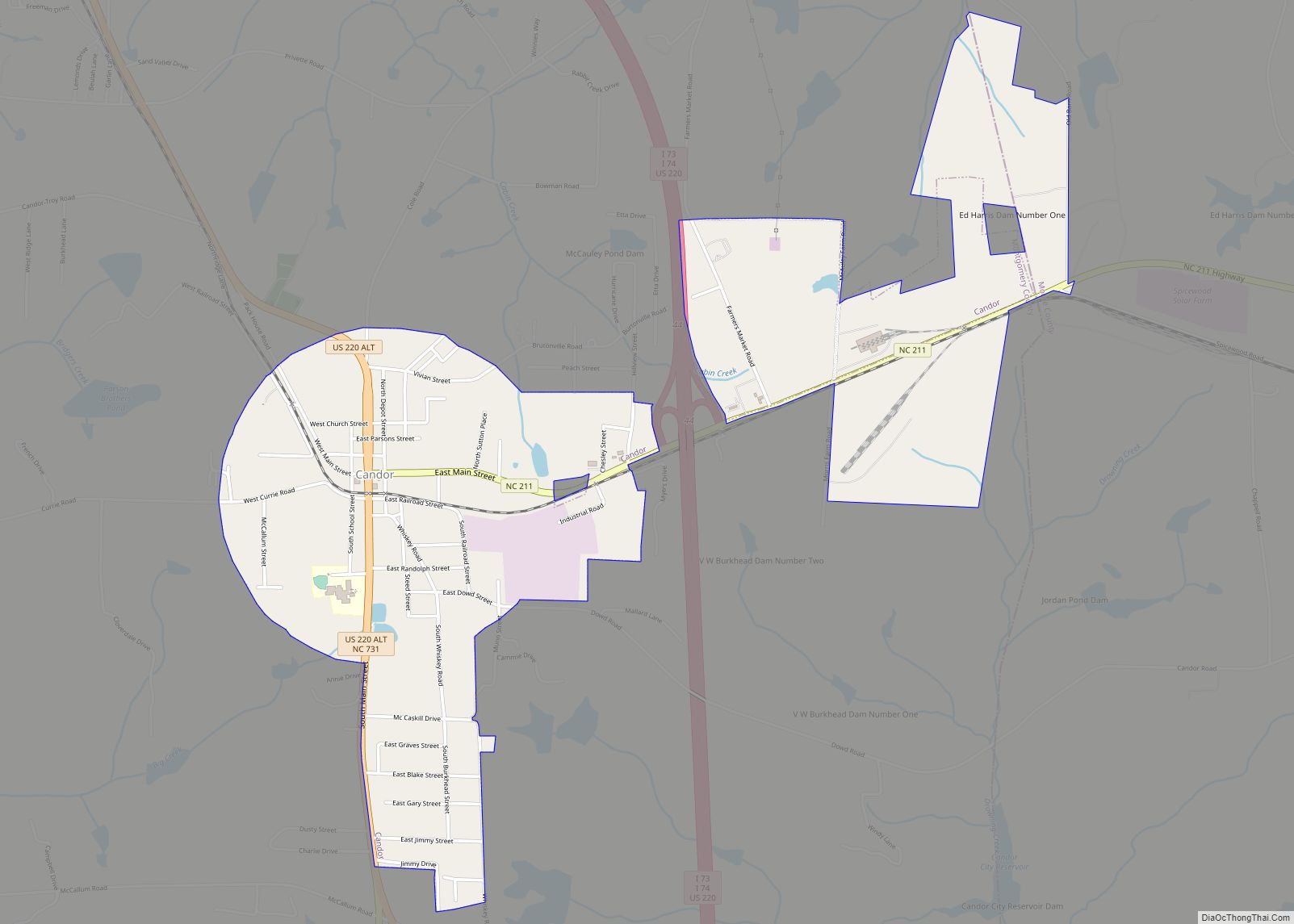 Map of Candor town, North Carolina