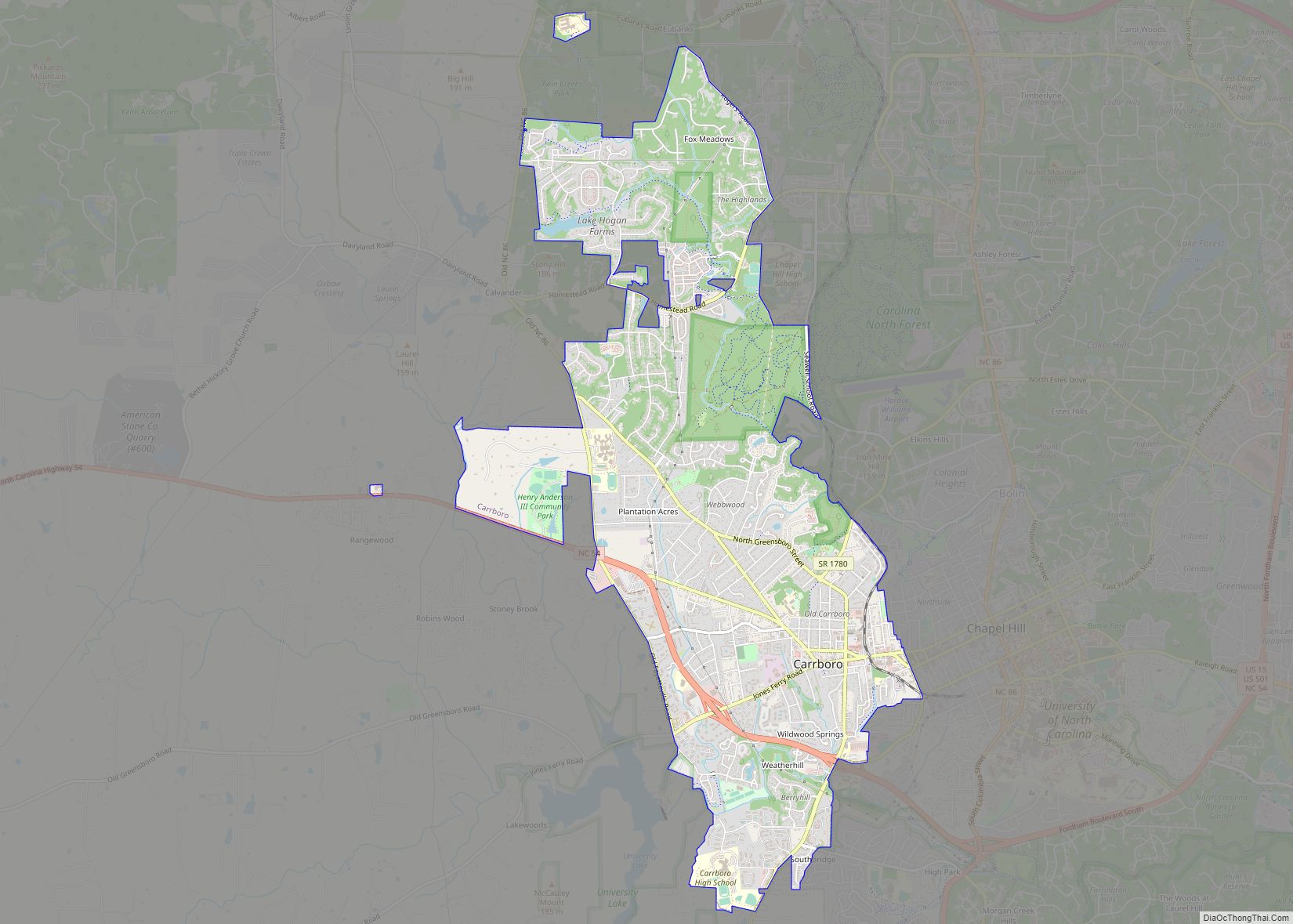 Map of Carrboro town