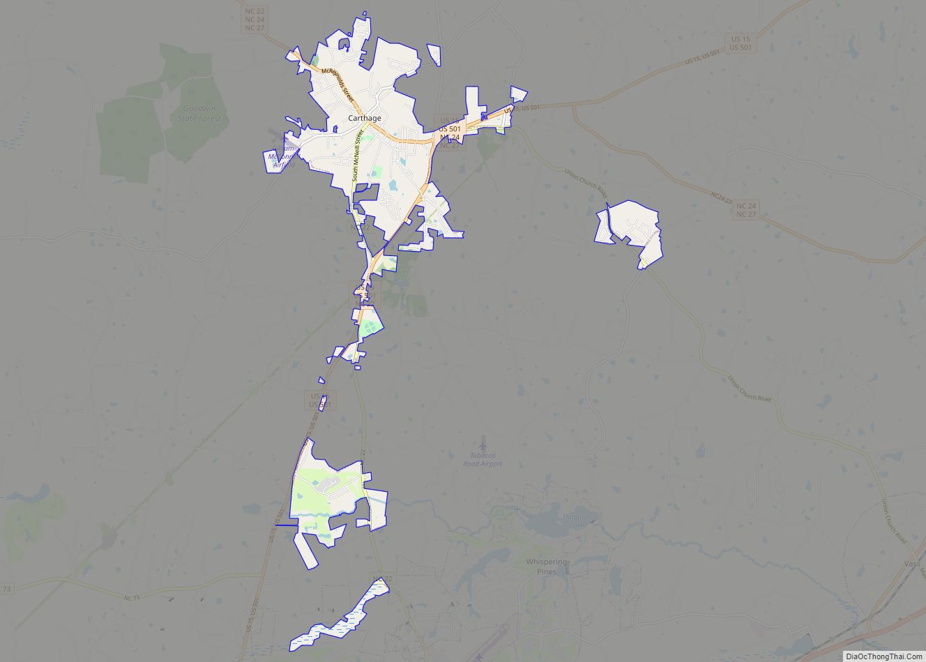 Map of Carthage town, North Carolina