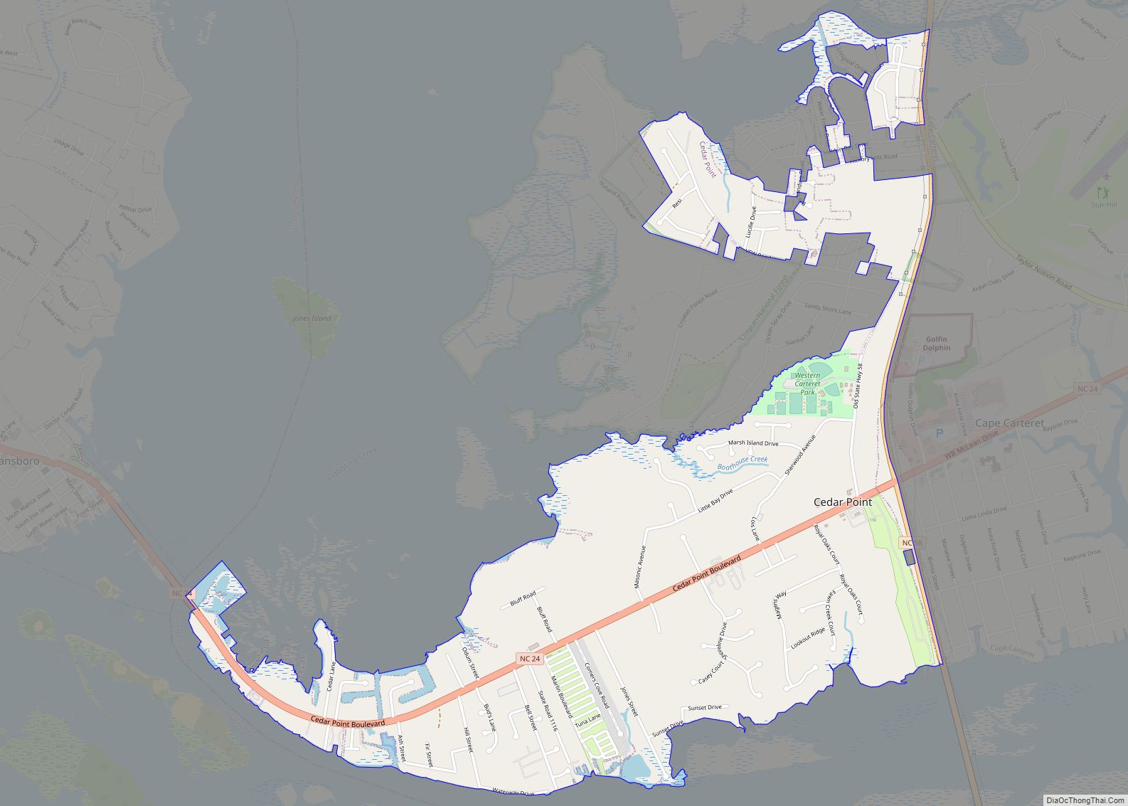 Map of Cedar Point town, North Carolina