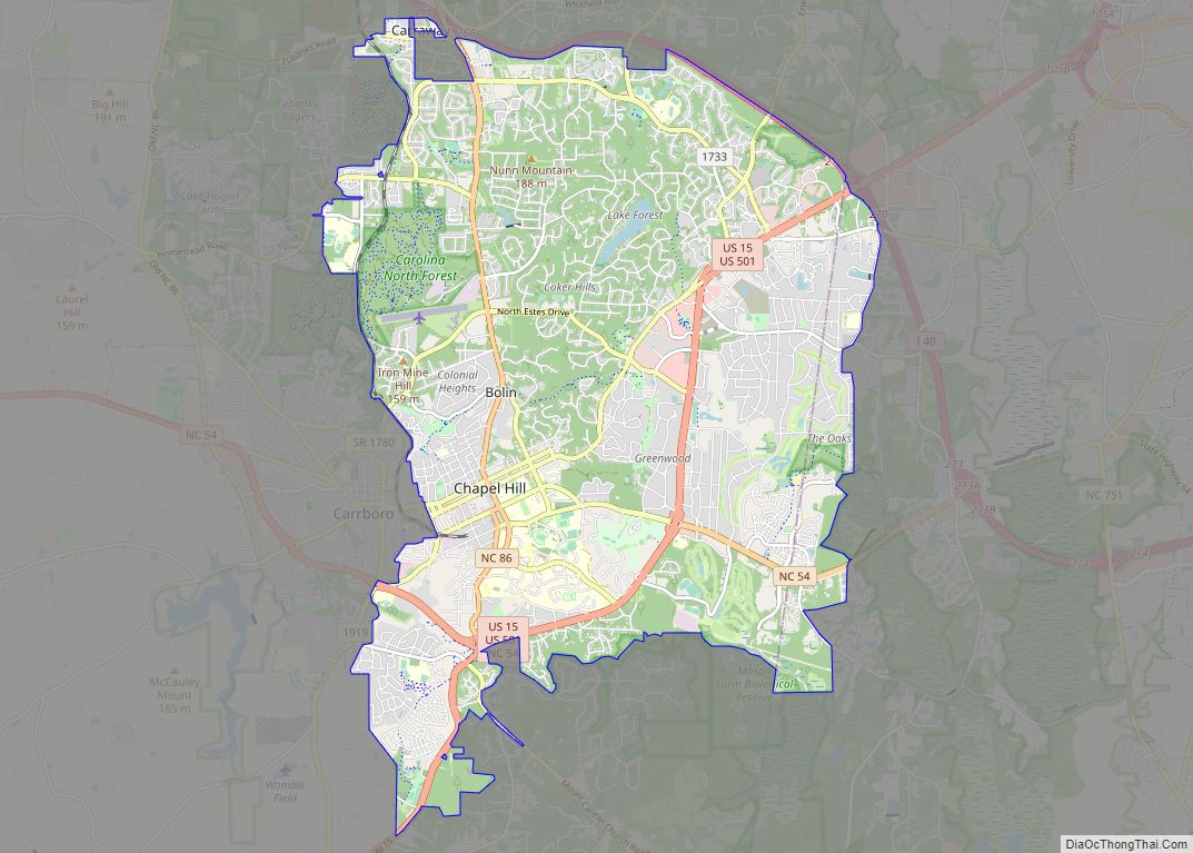 Map of Chapel Hill town, North Carolina