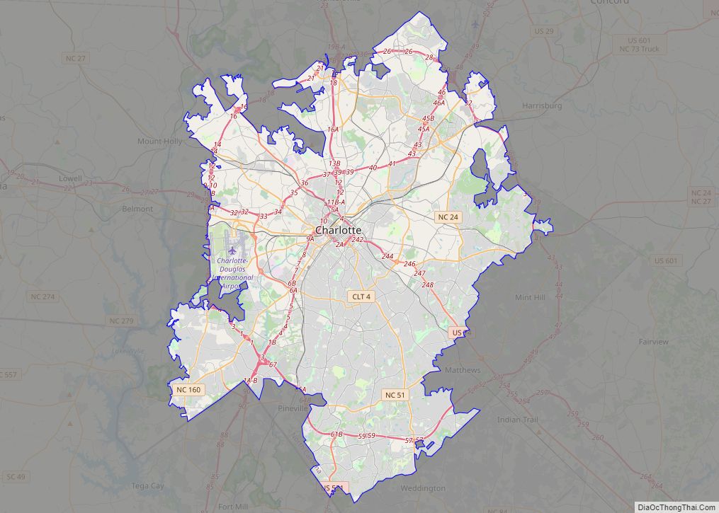 Map of Charlotte city, North Carolina