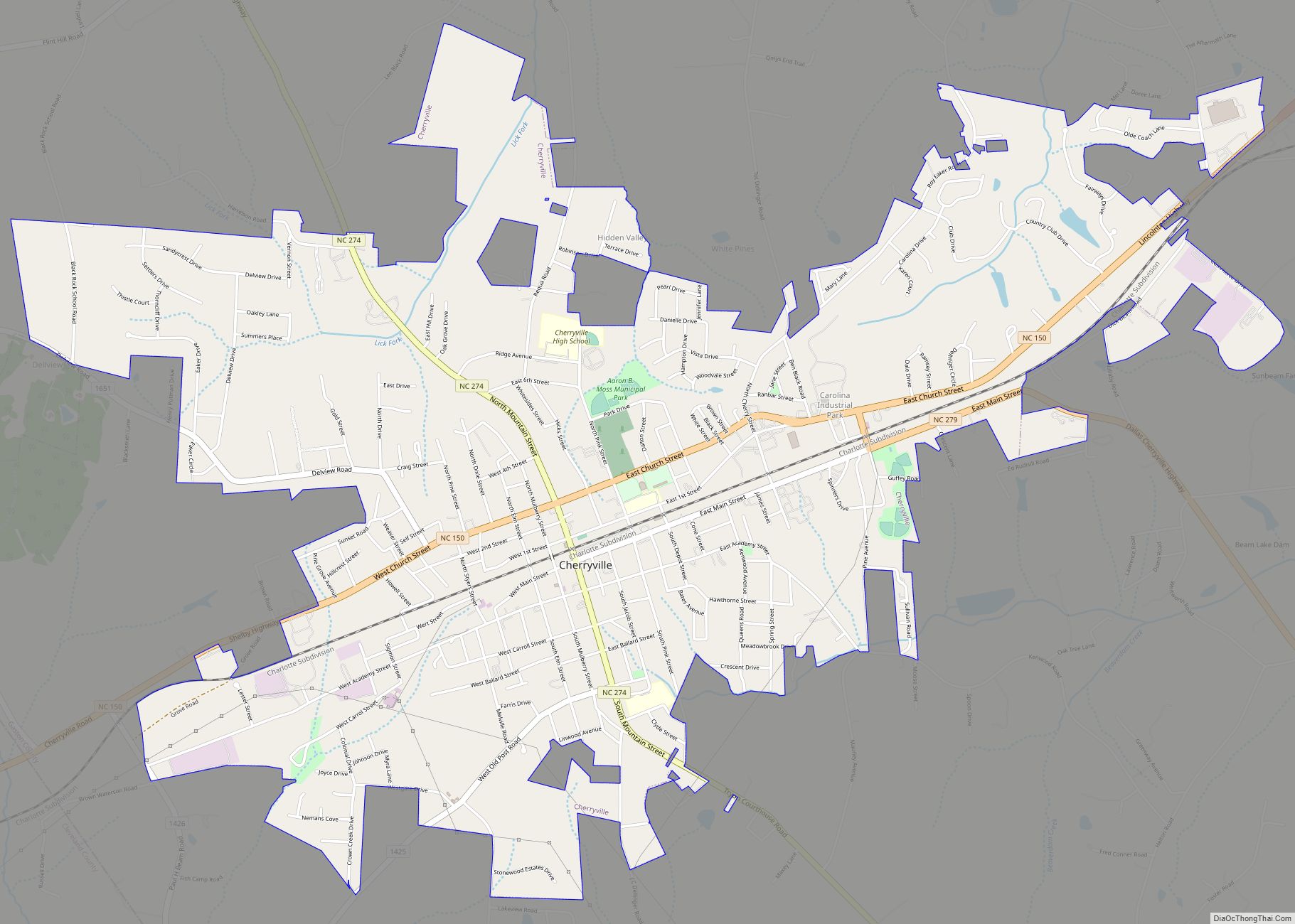 Map of Cherryville city, North Carolina