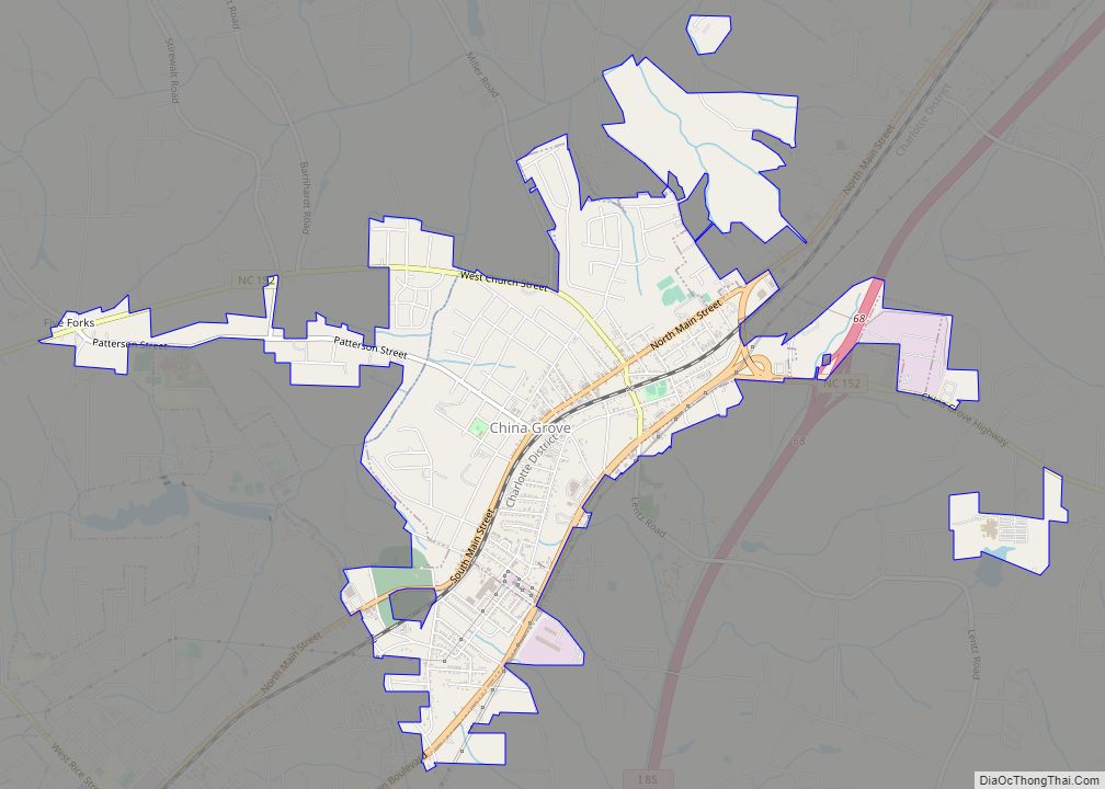 Map of China Grove town, North Carolina