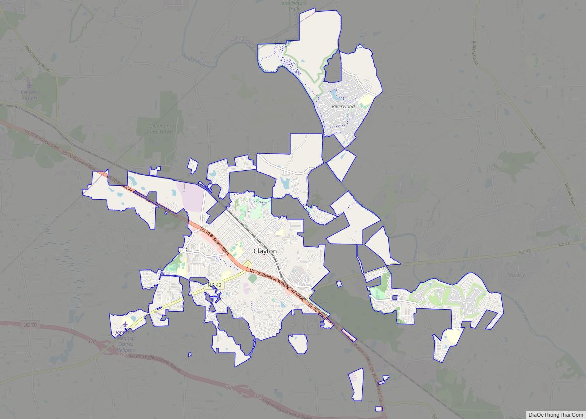 Map of Clayton town, North Carolina