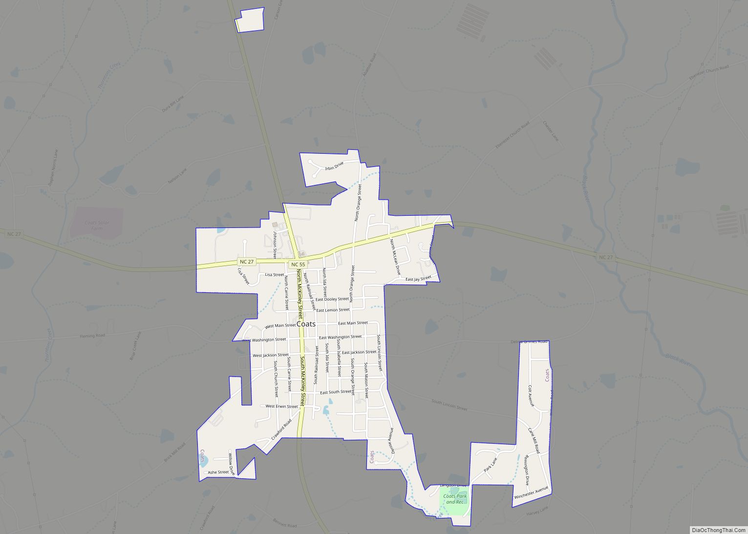 Map of Coats town, North Carolina