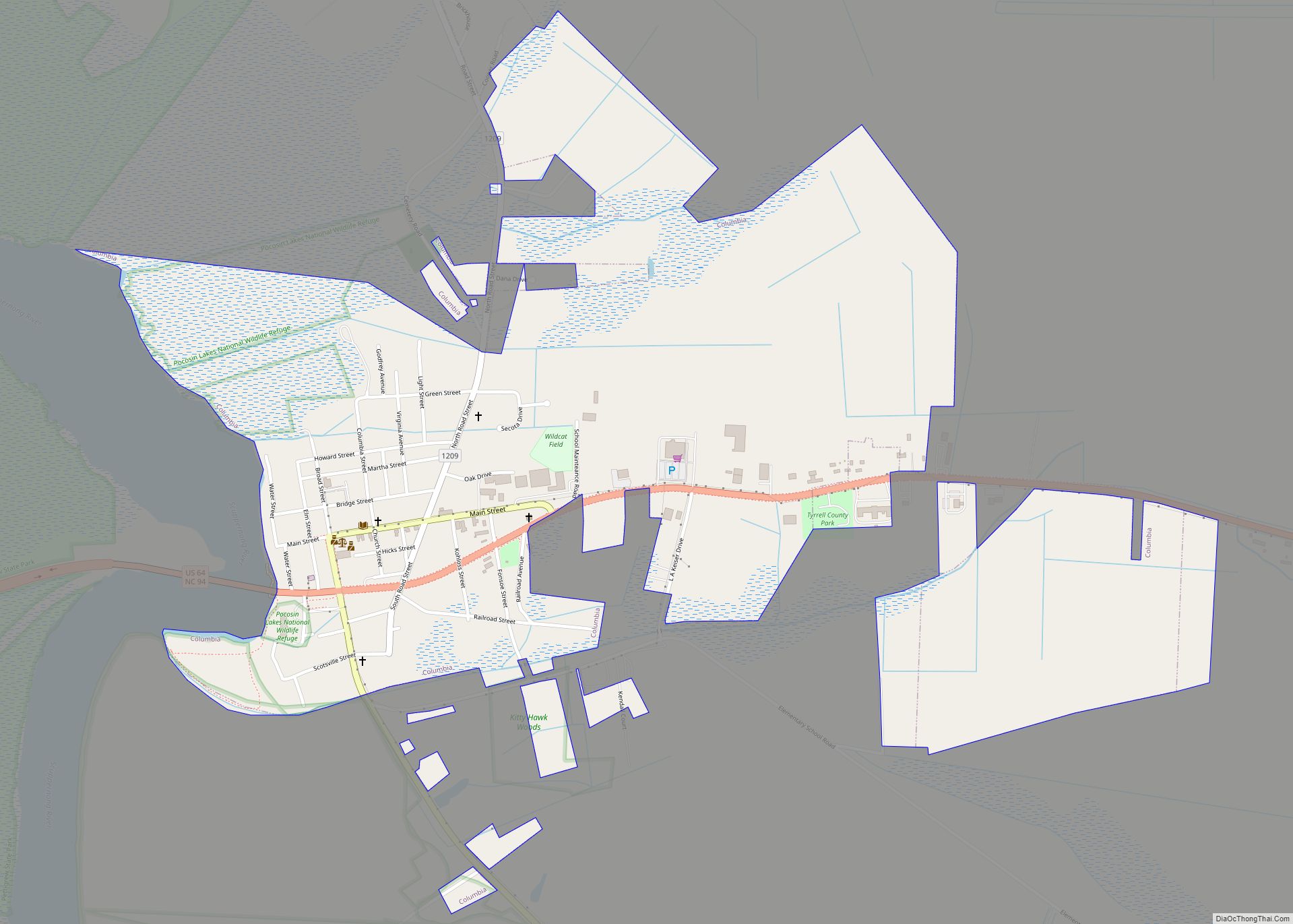 Map of Columbia town, North Carolina