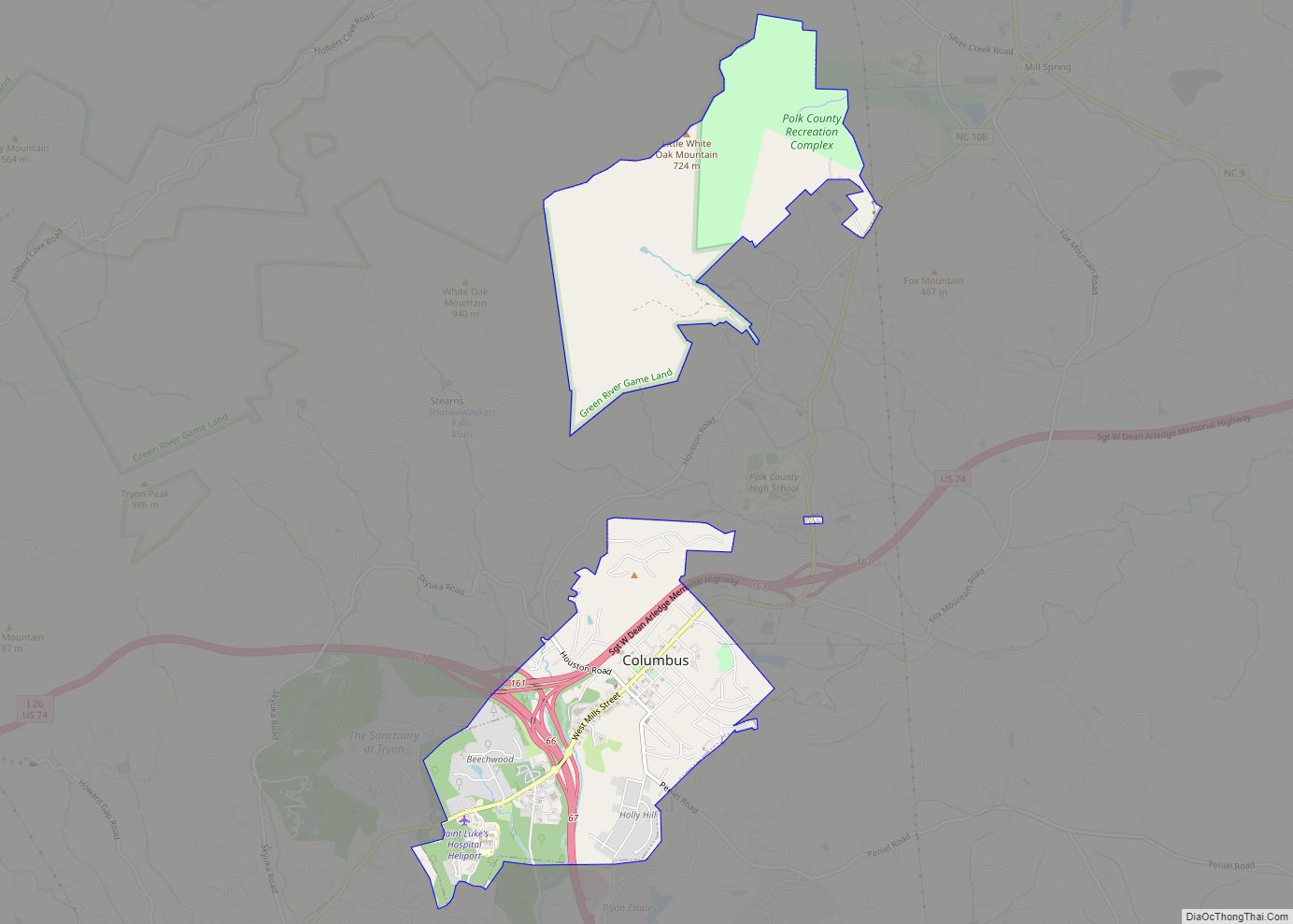 Map of Columbus town, North Carolina