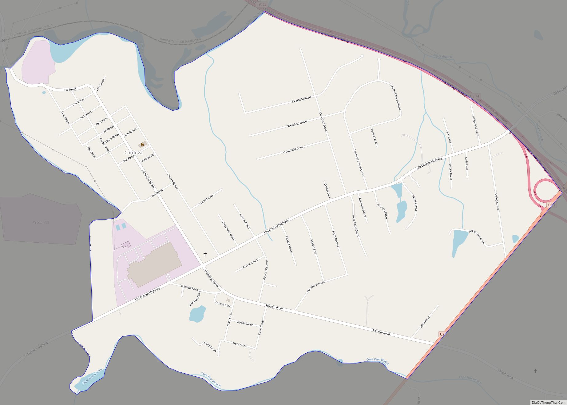 Map of Cordova CDP, North Carolina