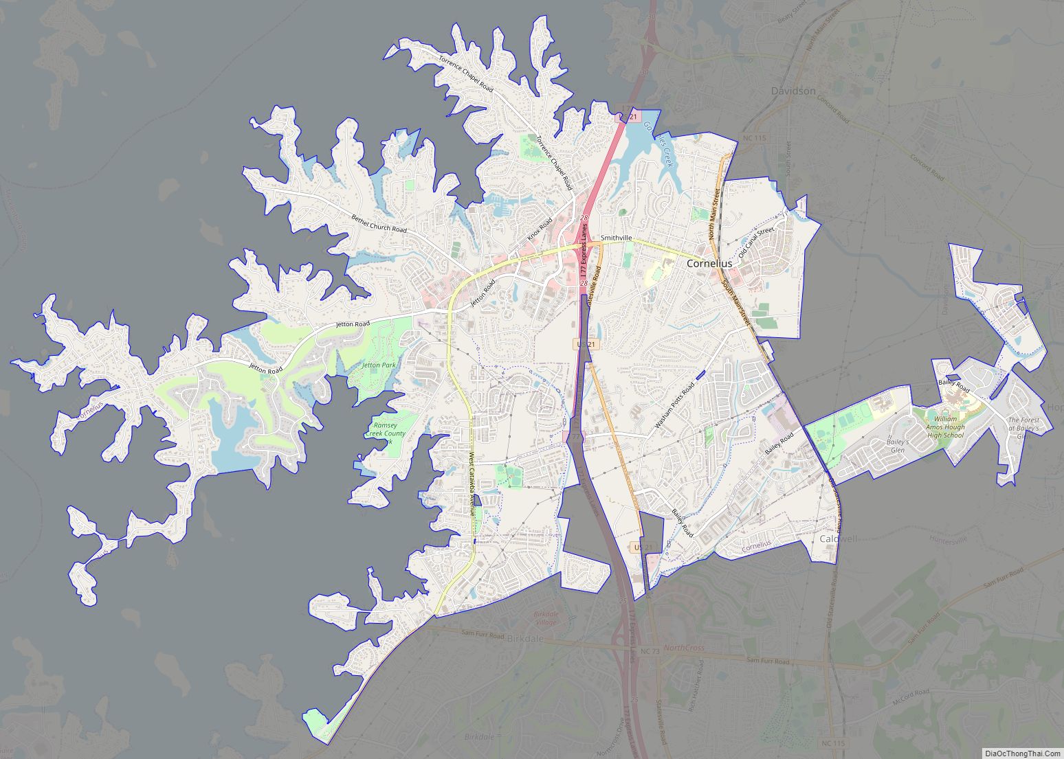 Map of Cornelius town, North Carolina