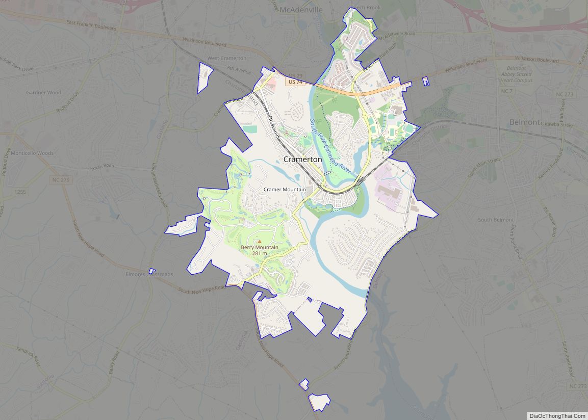 Map of Cramerton town