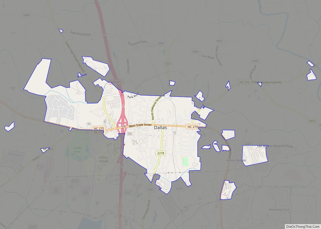 Map of Dallas town, North Carolina