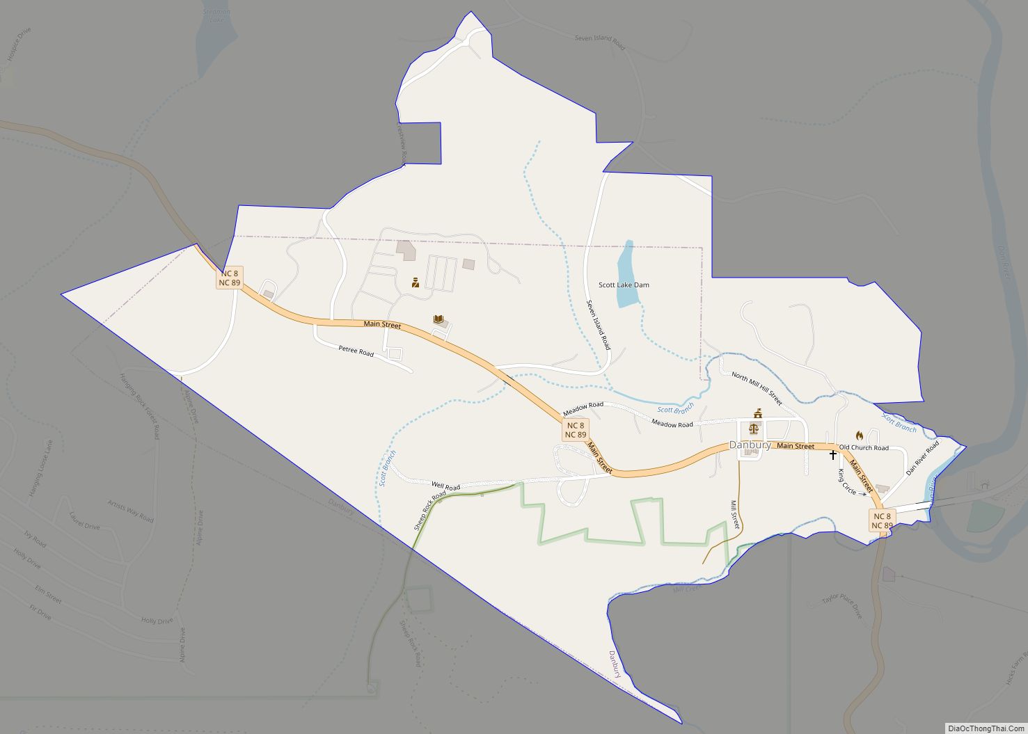 Map of Danbury town, North Carolina