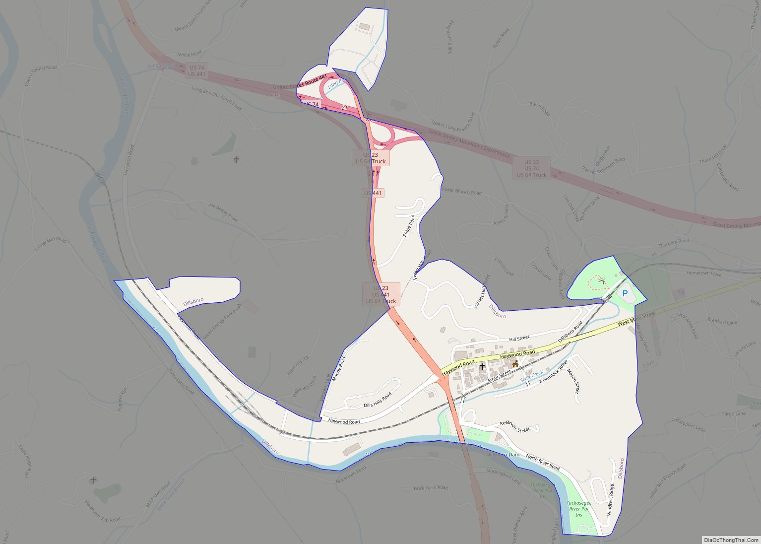 Map of Dillsboro town, North Carolina