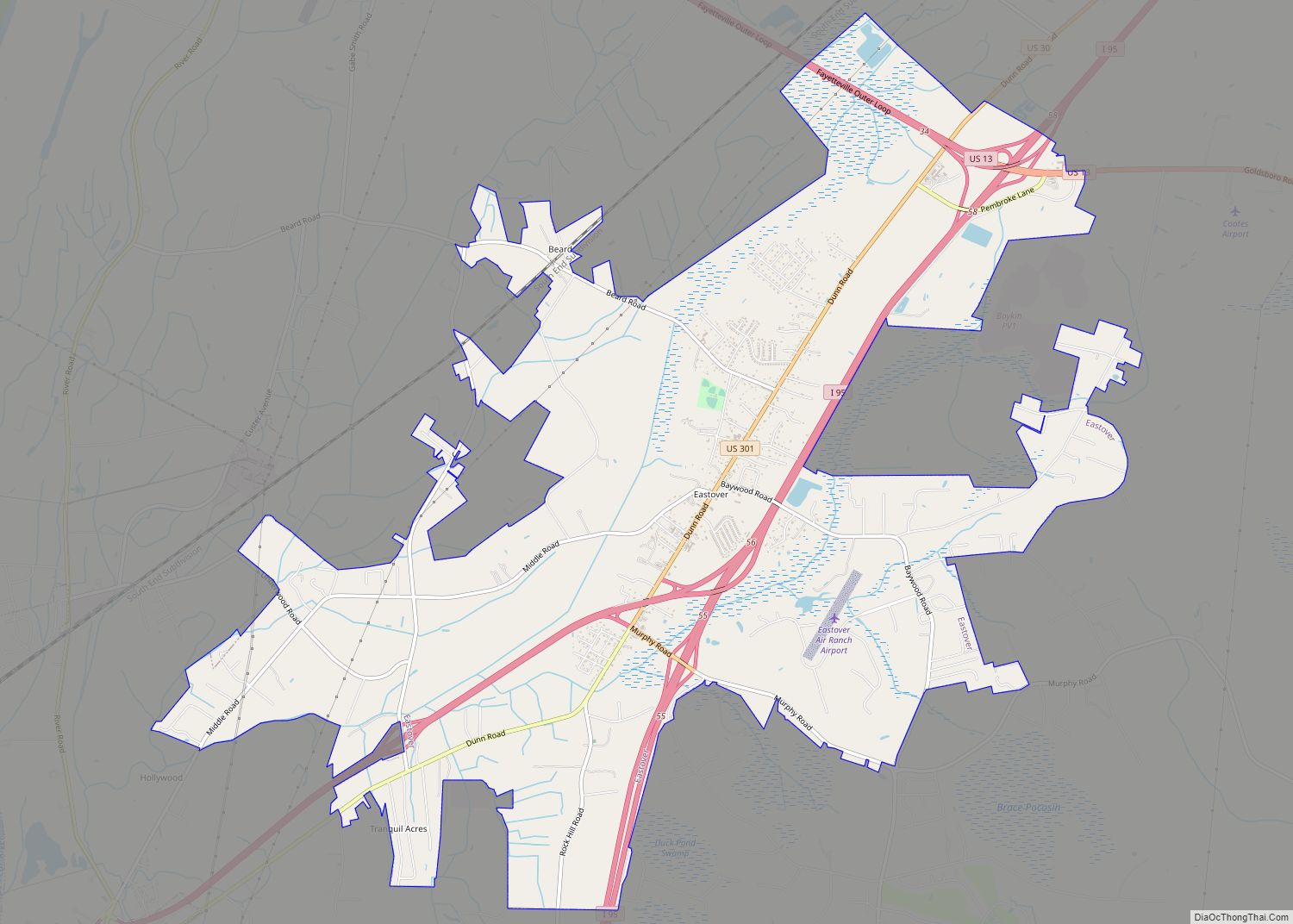 Map of Eastover town, North Carolina