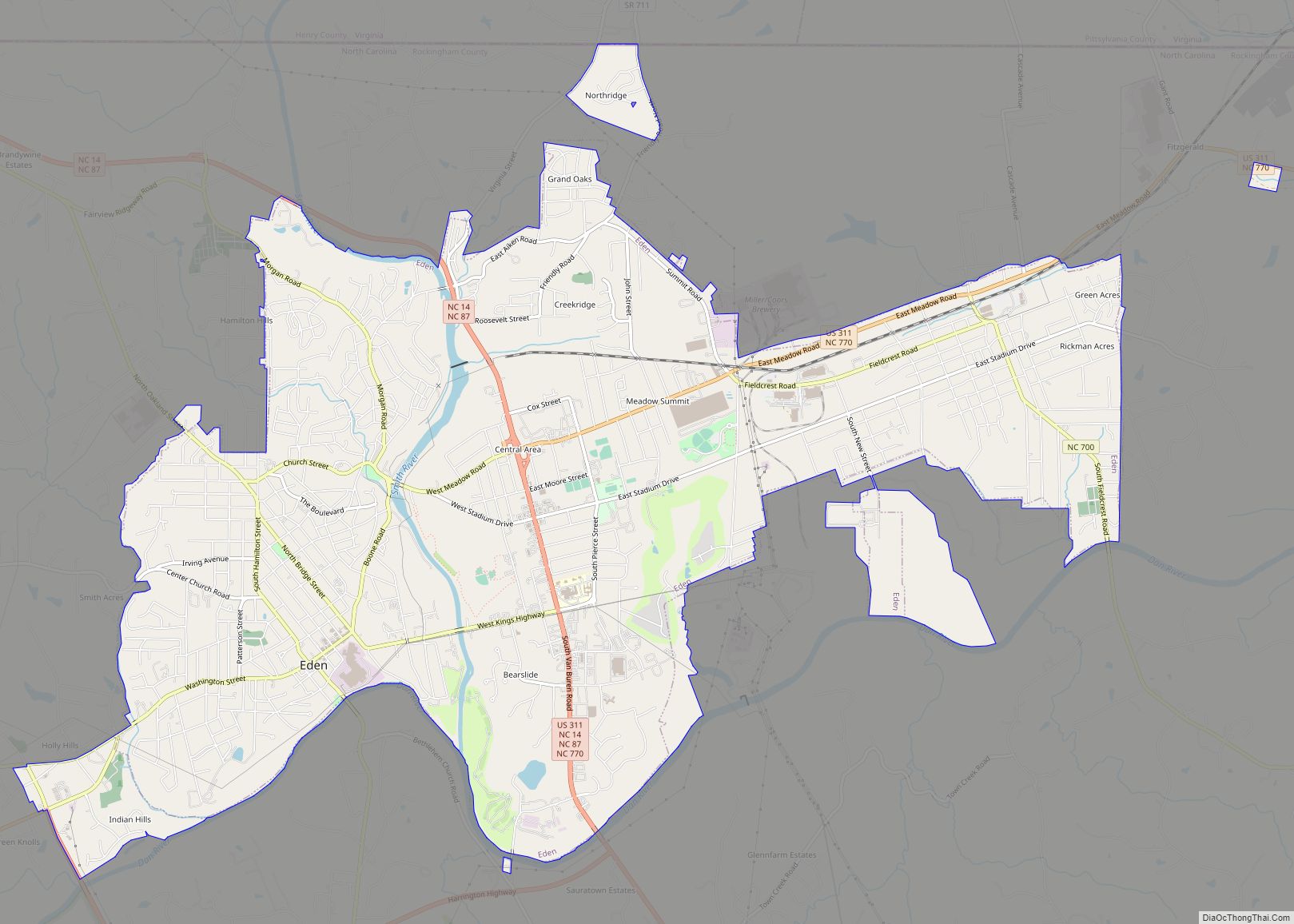 Map of Eden city, North Carolina