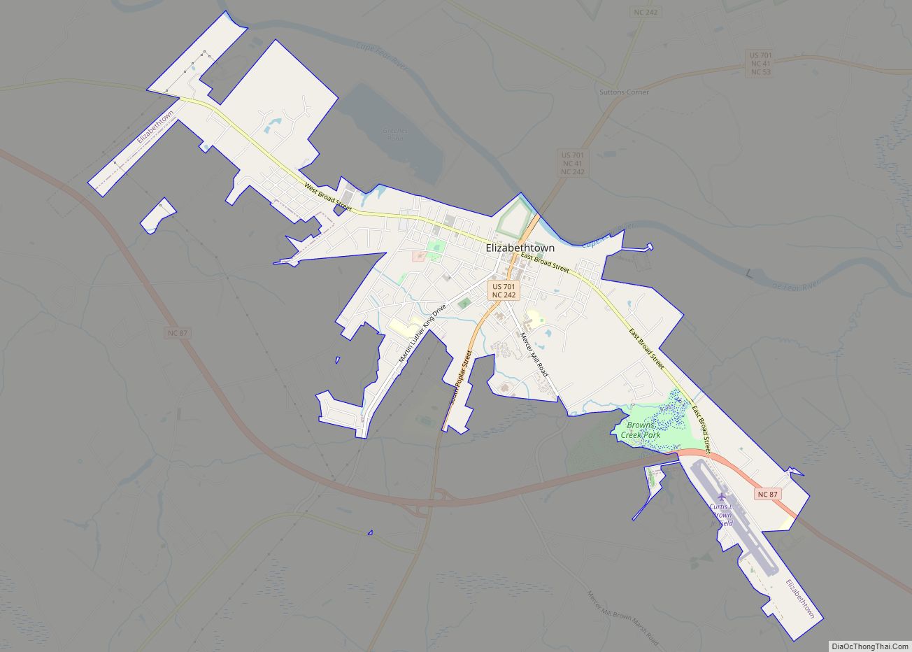 Map of Elizabethtown town, North Carolina