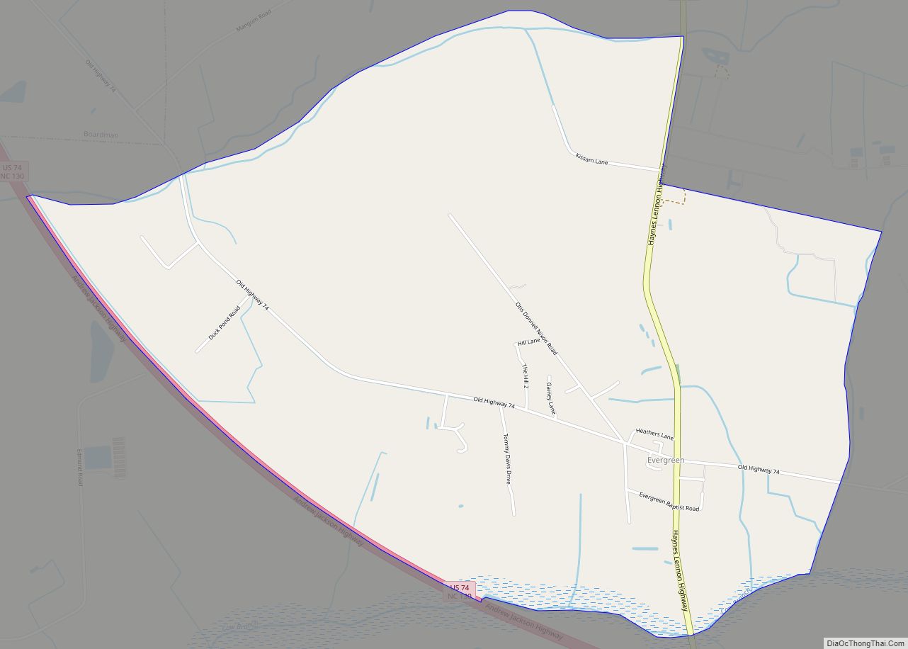 Map of Evergreen CDP, North Carolina