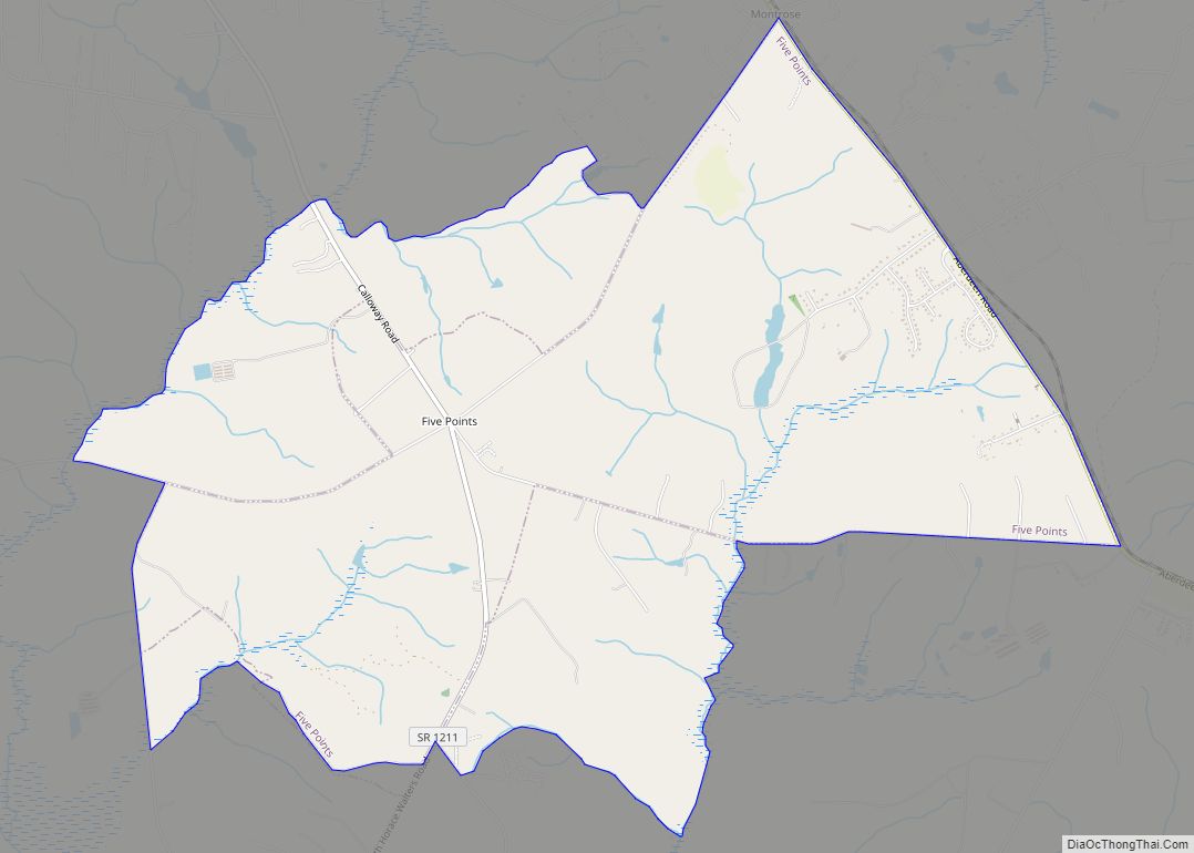 Map of Five Points CDP, North Carolina