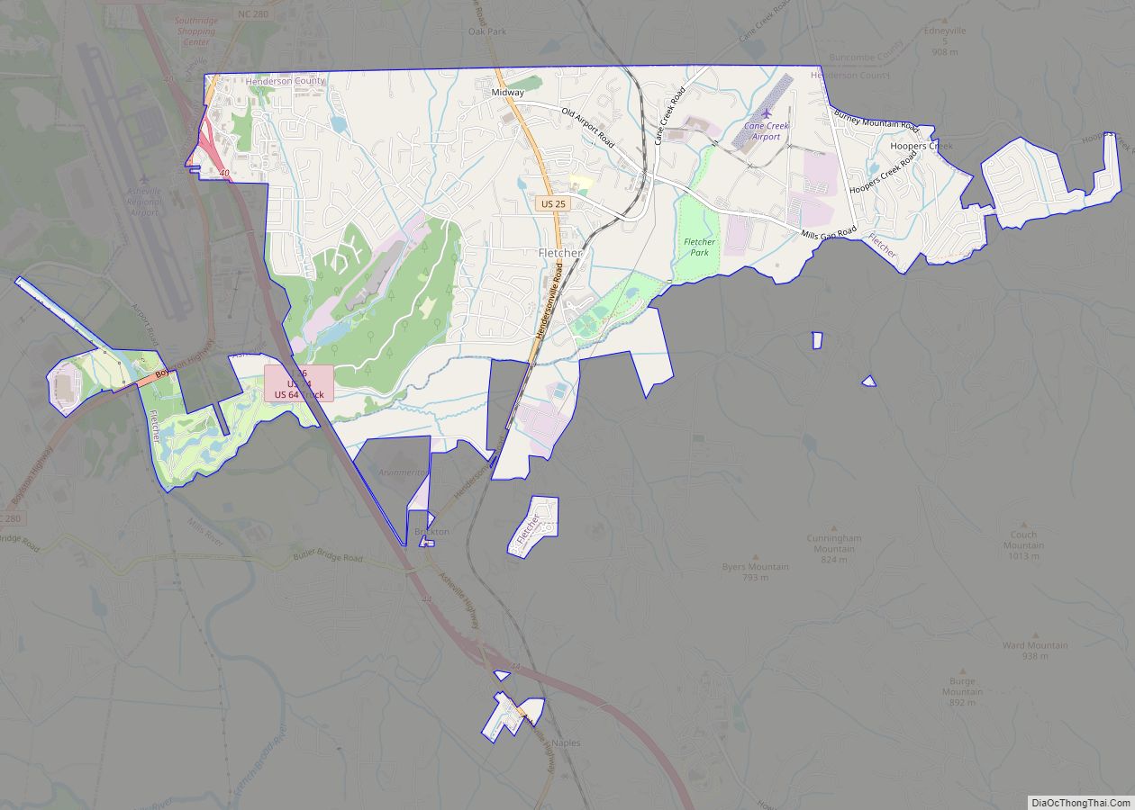 Map of Fletcher town, North Carolina