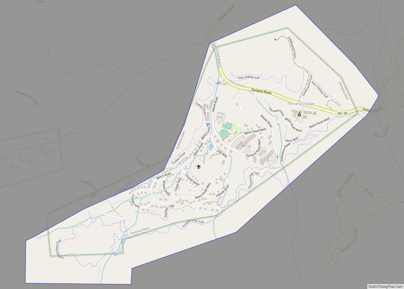 Map of Fontana Dam town