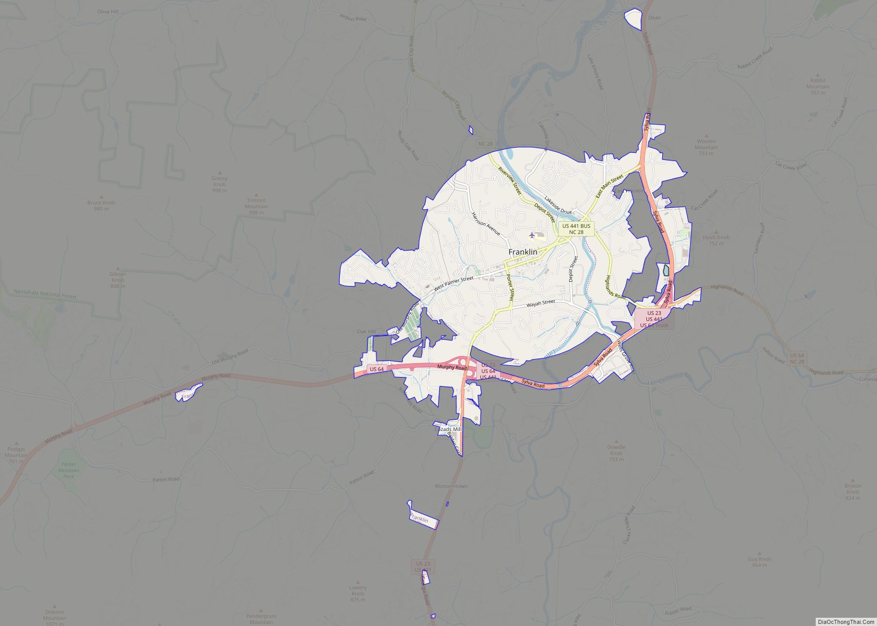 Map of Franklin town, North Carolina