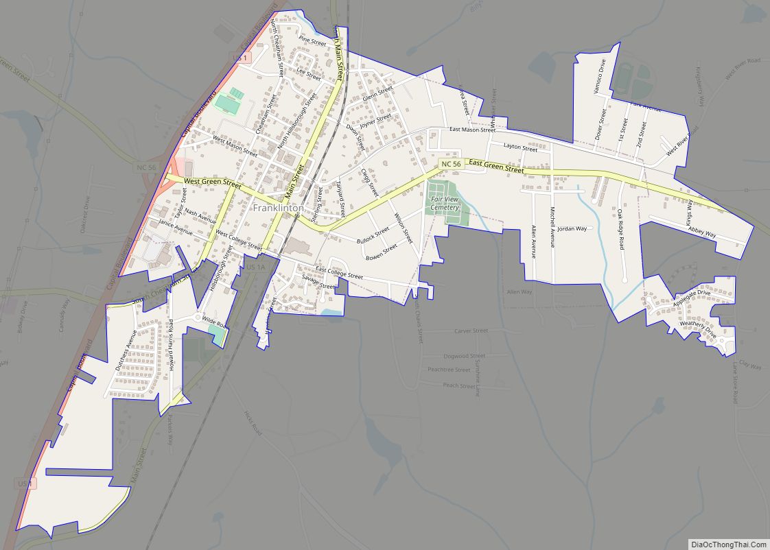 Map of Franklinton town, North Carolina