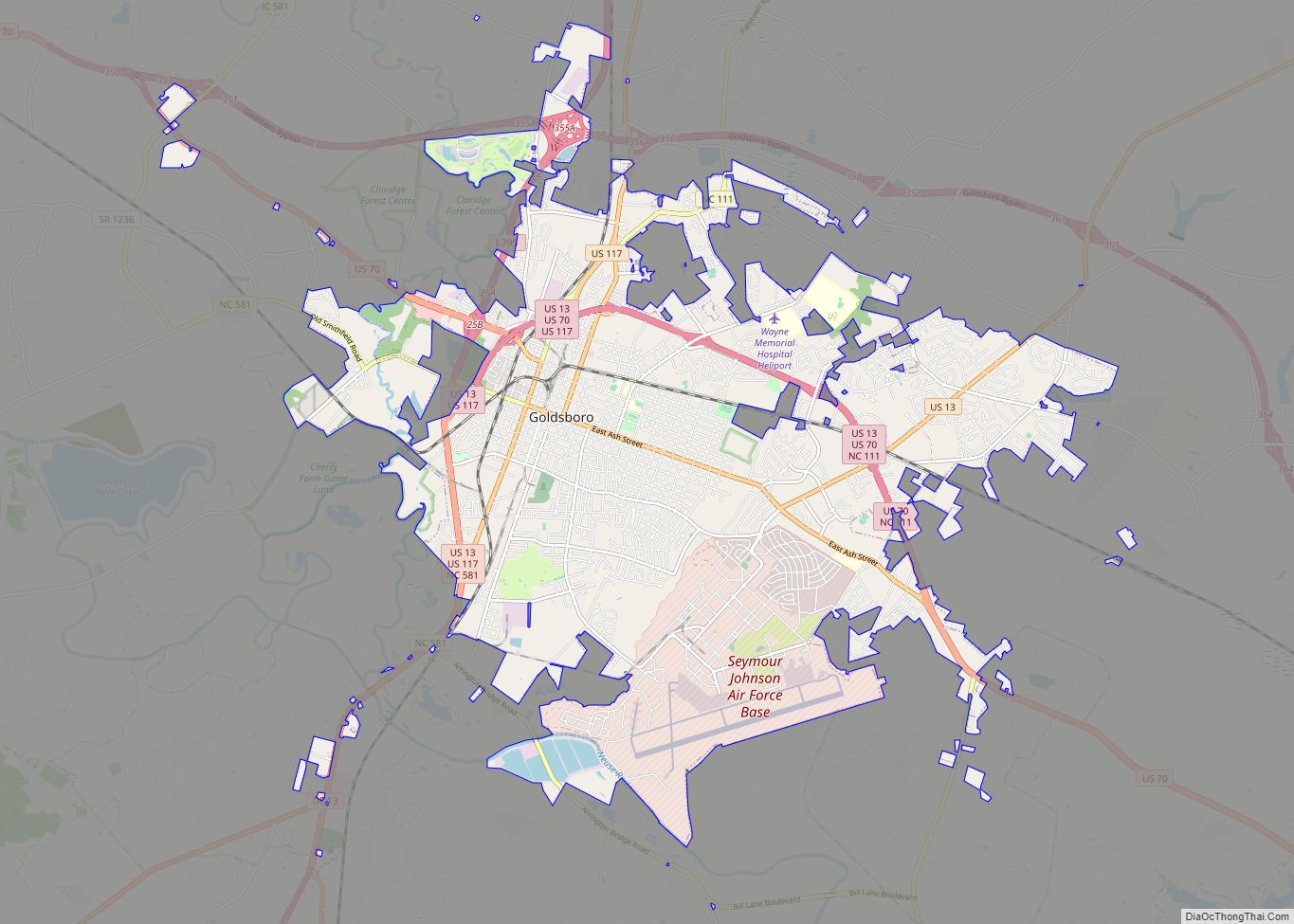 Map of Goldsboro city, North Carolina