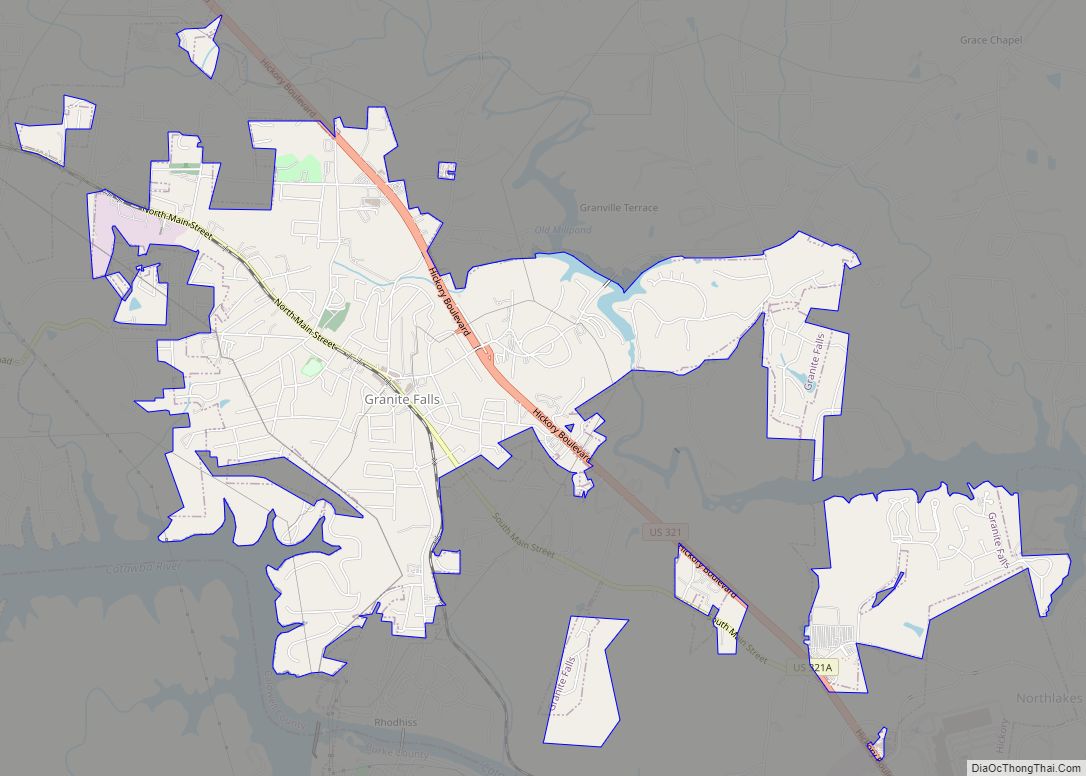 Map of Granite Falls town, North Carolina