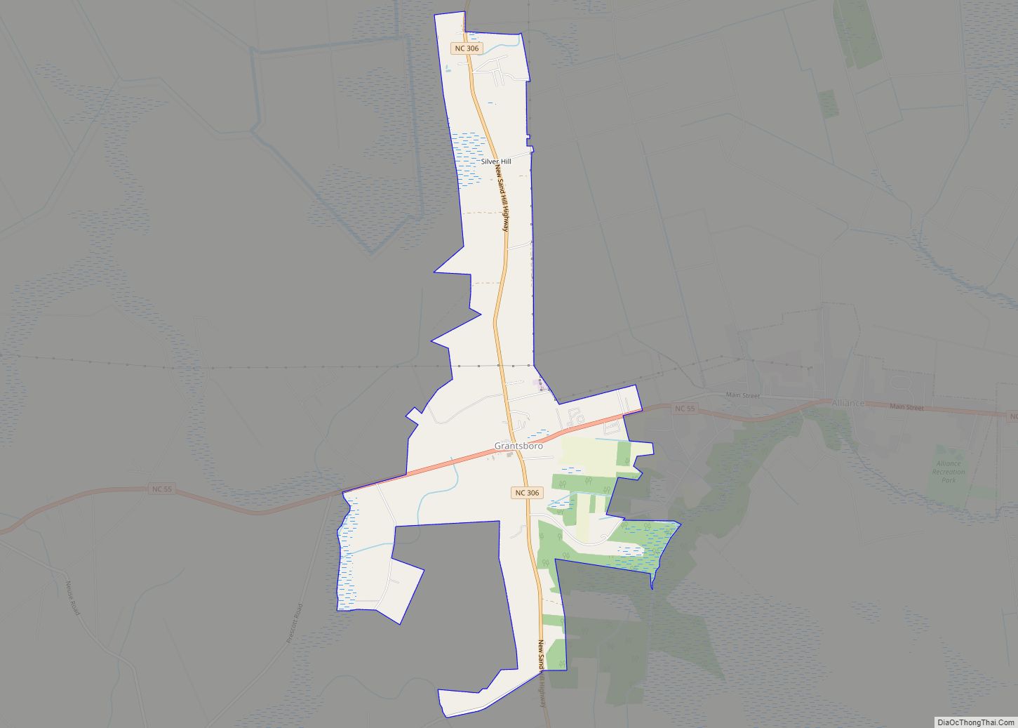 Map of Grantsboro town