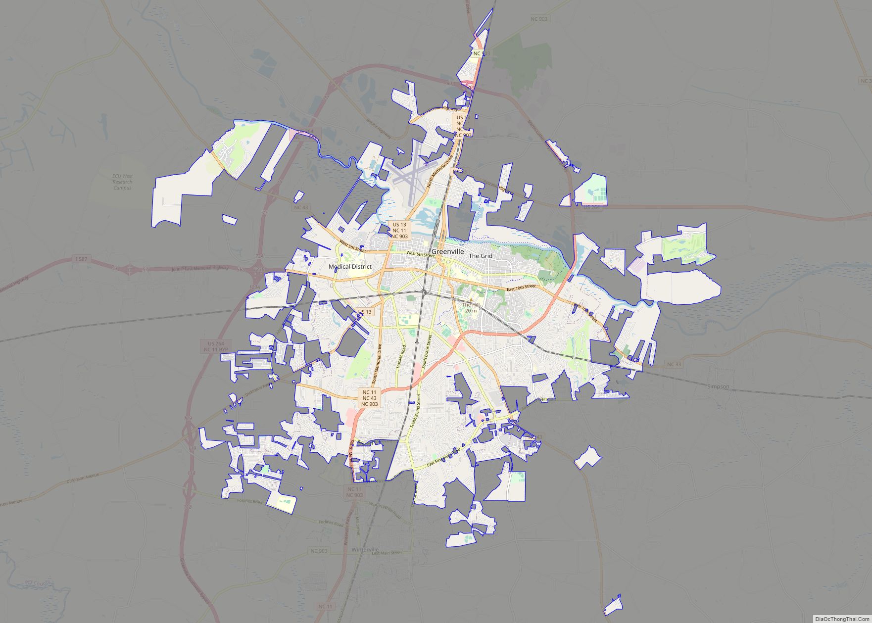 Map of Greenville city, North Carolina