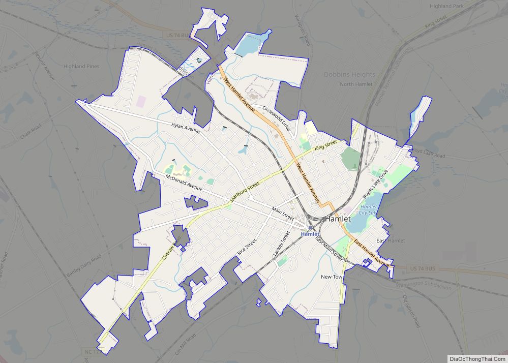 Map of Hamlet city, North Carolina