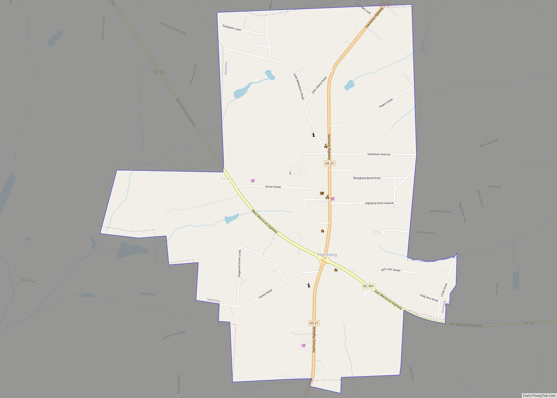 Map of Harmony town, North Carolina