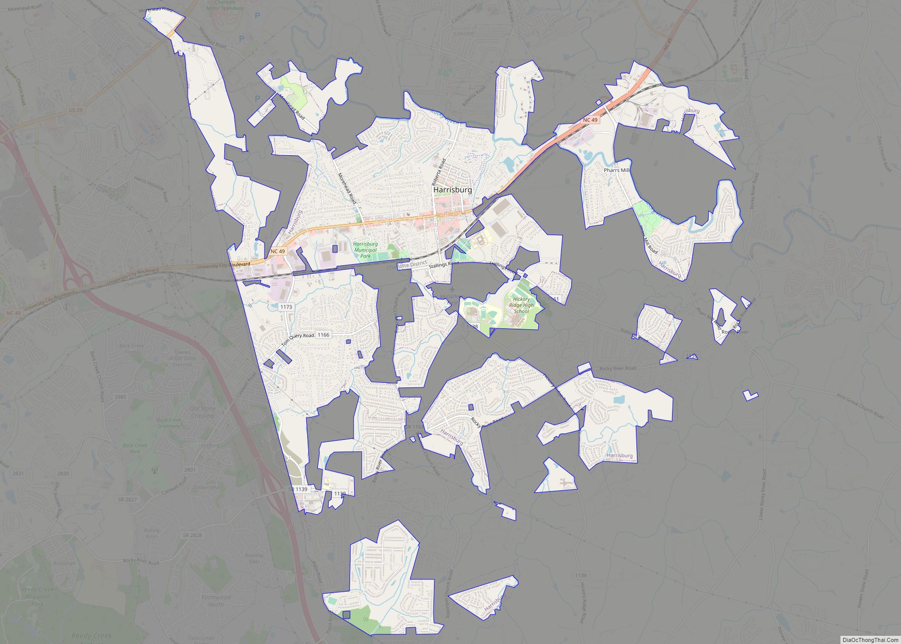 Map of Harrisburg town, North Carolina