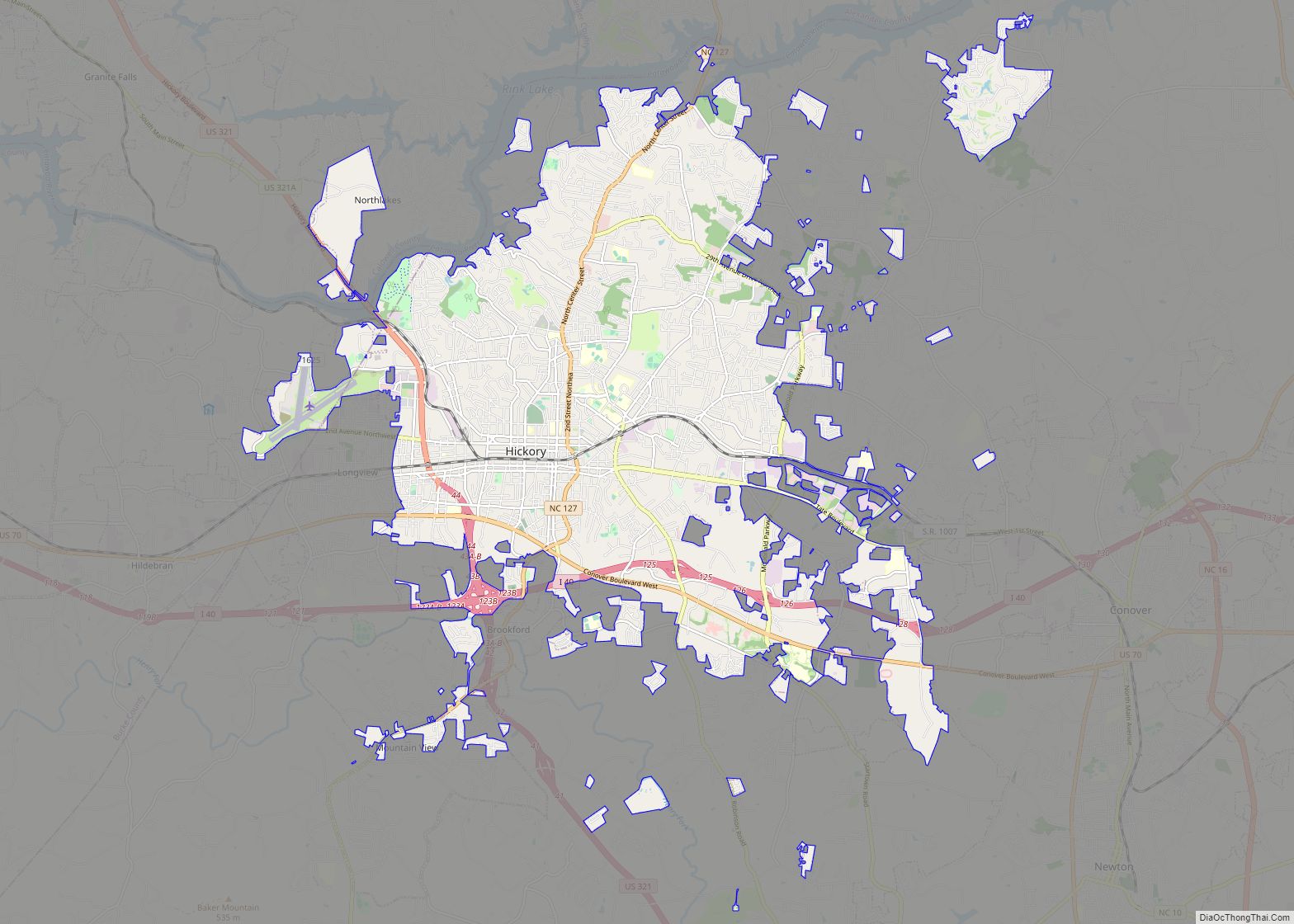 Map of Hickory city, North Carolina