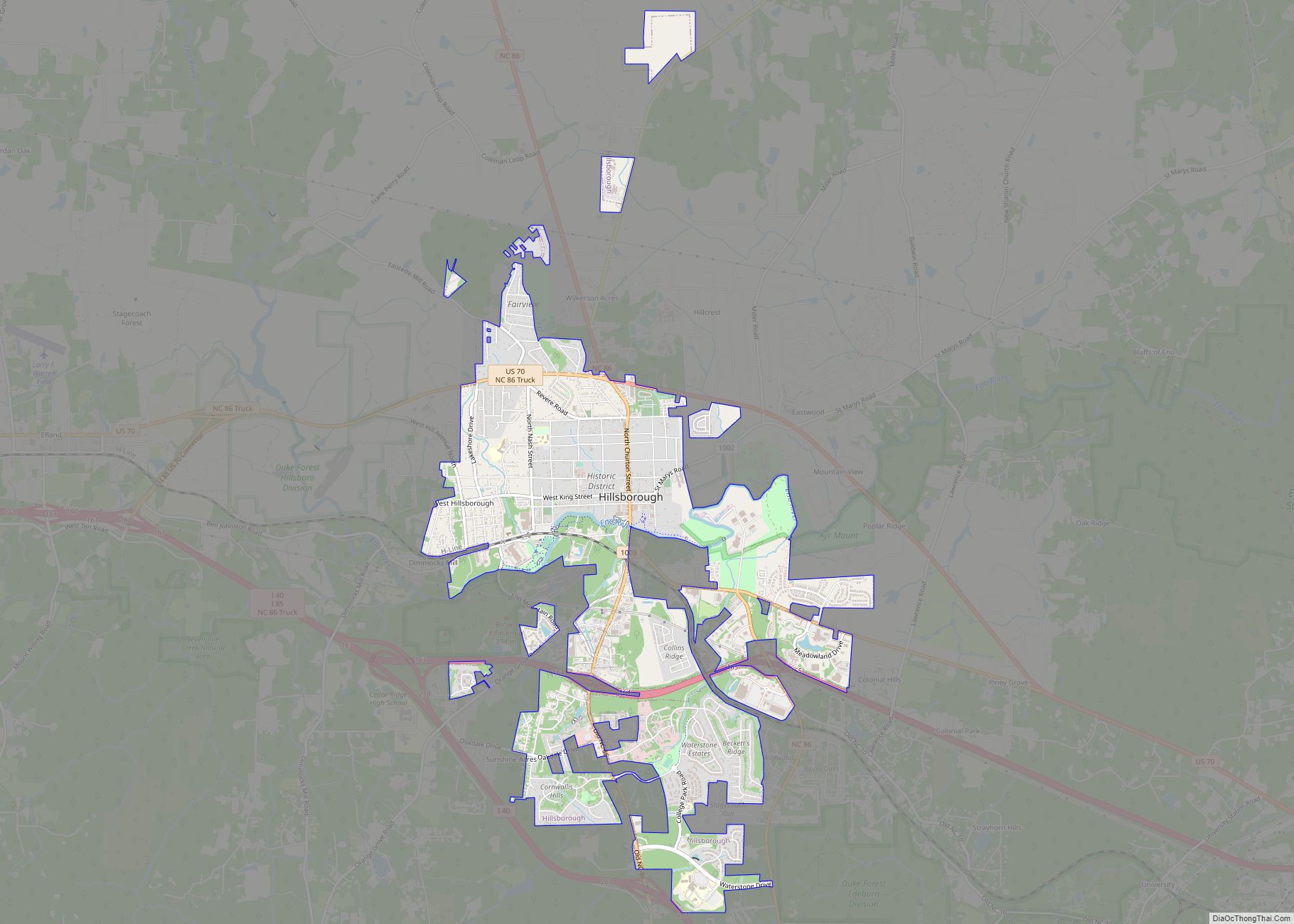 Map of Hillsborough town, North Carolina