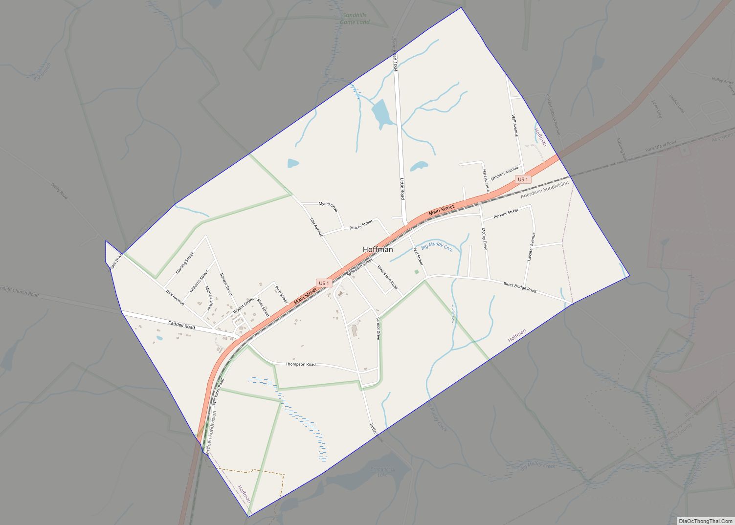 Map of Hoffman town, North Carolina