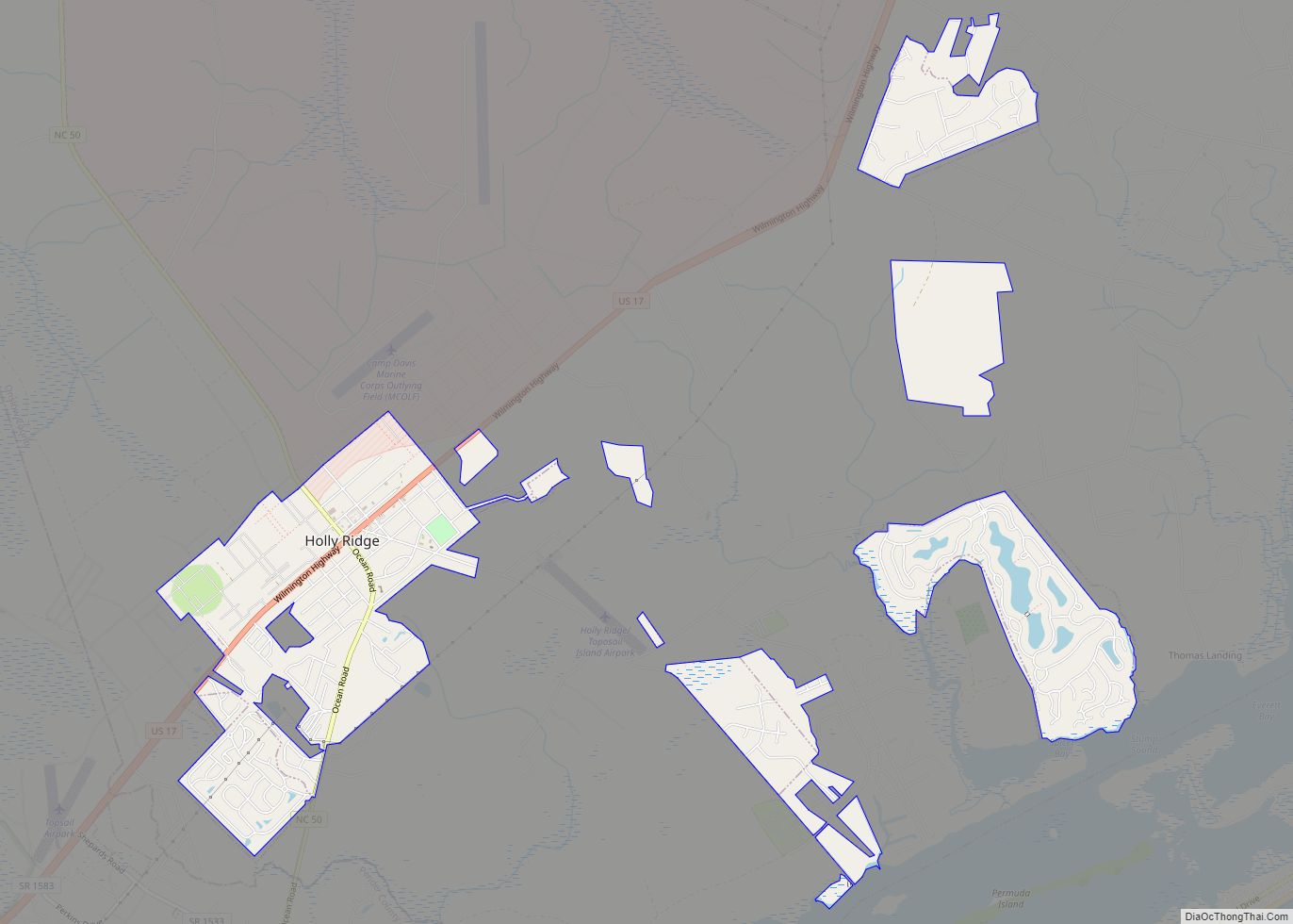 Map of Holly Ridge town