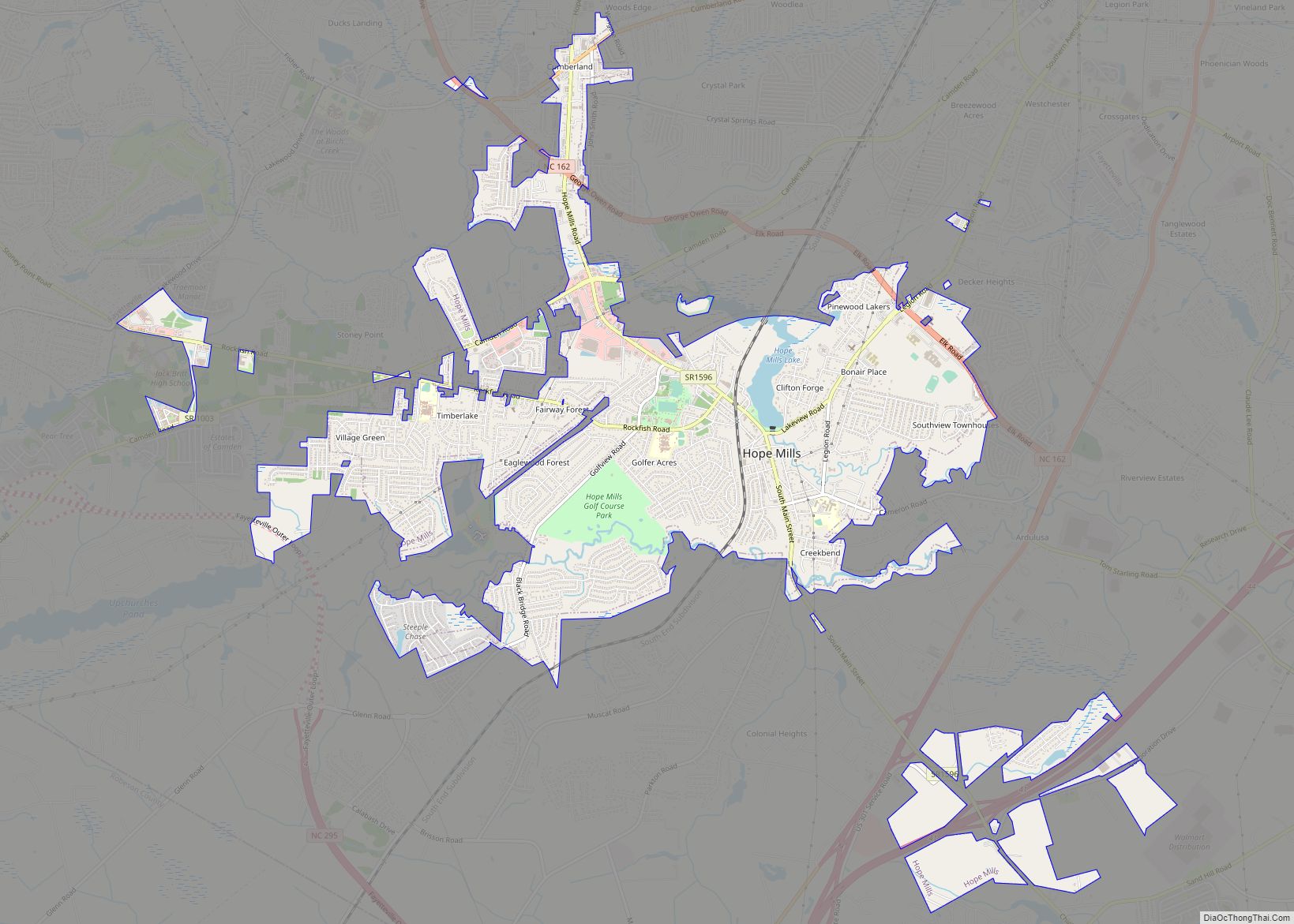 Map of Hope Mills town