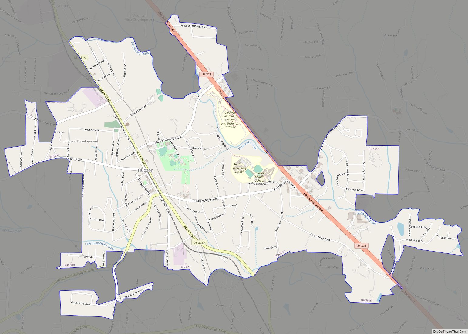 Map of Hudson town, North Carolina