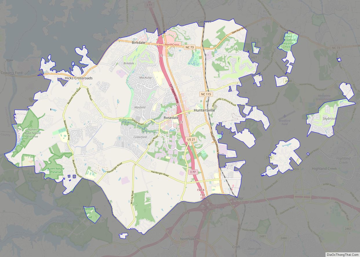 Map of Huntersville town, North Carolina