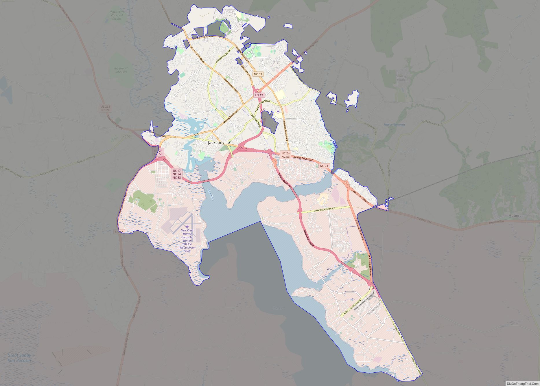 Map of Jacksonville city, North Carolina