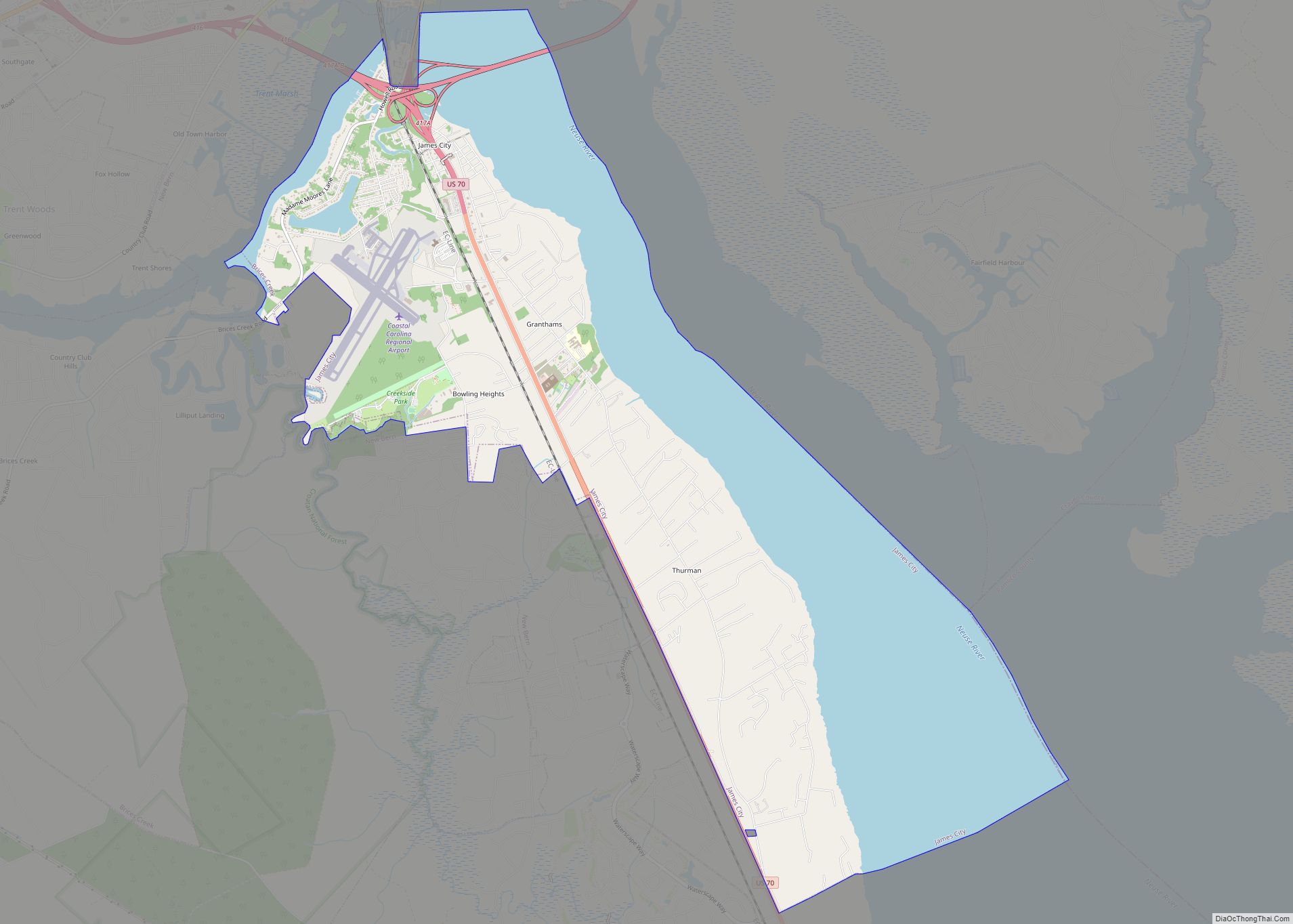 Map of James City CDP, North Carolina