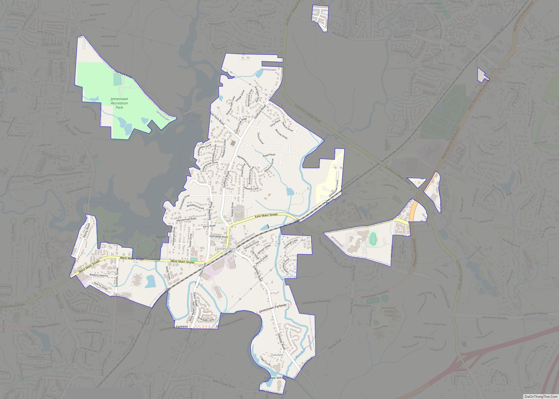 Map of Jamestown town, North Carolina