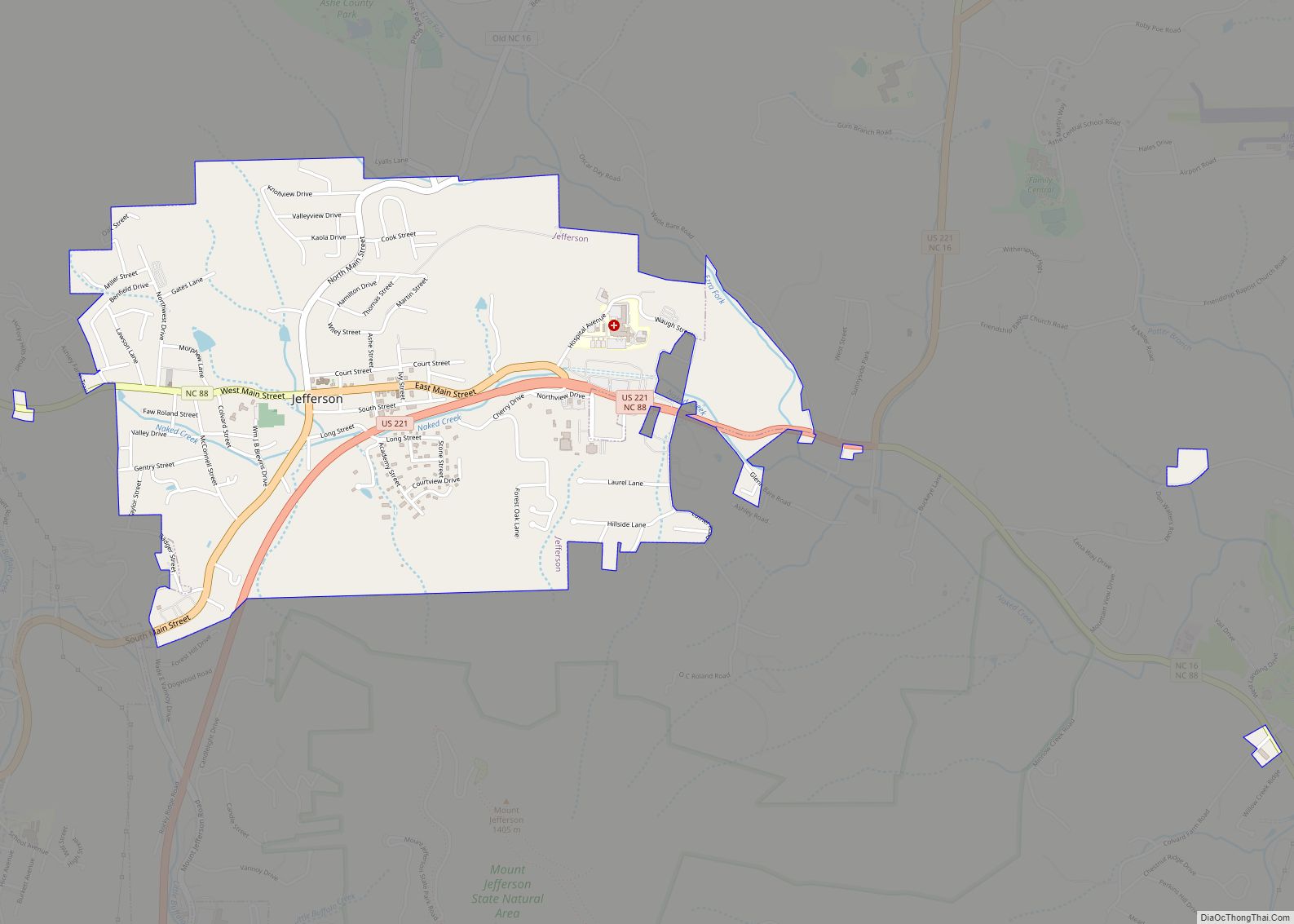 Map of Jefferson town, North Carolina